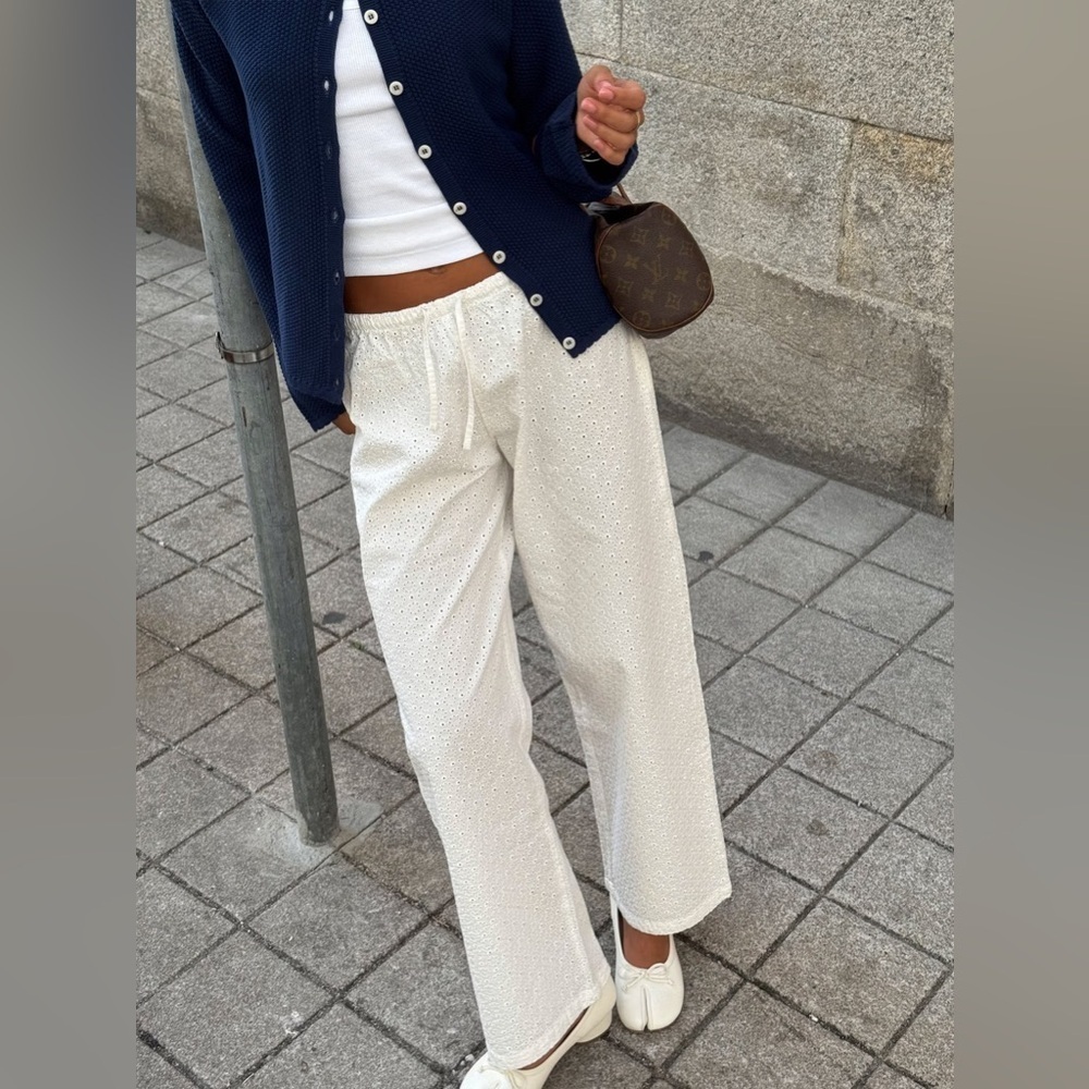 Djerf Avenue Broderie Pants in White - Picture 3 of 16